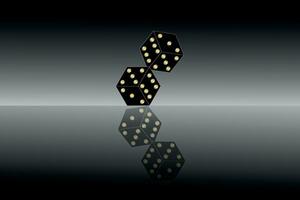 Dice.Casino banner. Black casino dice reflected on a glass background. Dice for gambling, for roulette or poker. Gambling concept. Vector illustration.