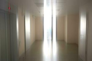 Blurred and smudged background of a hospital empty corridor. photo