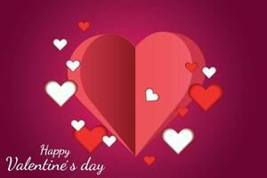 Valentine Day card on pink background. Congratulation template for your loved one. Fashionable paper heart on a dark background. Vector illustration.