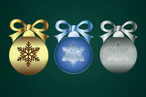 A set of Christmas toys in gold, blue and silver. Design elements for greeting card or invitation. Vector