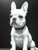 Happy French Bulldog Black and White Monochrome Photo in Studio Lighting