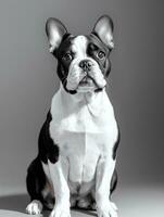 Happy French Bulldog Black and White Monochrome Photo in Studio Lighting