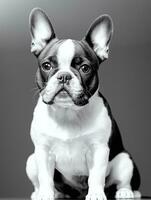 Happy French Bulldog Black and White Monochrome Photo in Studio Lighting