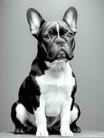 Happy French Bulldog Black and White Monochrome Photo in Studio Lighting