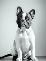 Happy French Bulldog Black and White Monochrome Photo in Studio Lighting