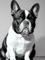 Happy French Bulldog Black and White Monochrome Photo in Studio Lighting