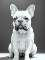 Happy French Bulldog Black and White Monochrome Photo in Studio Lighting