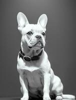 Happy French Bulldog Black and White Monochrome Photo in Studio Lighting