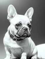 Happy French Bulldog Black and White Monochrome Photo in Studio Lighting