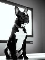 Happy French Bulldog Black and White Monochrome Photo in Studio Lighting