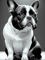 Happy French Bulldog Black and White Monochrome Photo in Studio Lighting