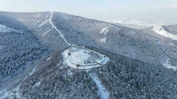 Aerial view historical city castle winter photo