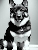 Happy German Shepherd Dog Black and White Monochrome Photo in Studio Lighting