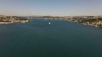 Ship Passing Bosphorus Istanbul Drone Shot photo