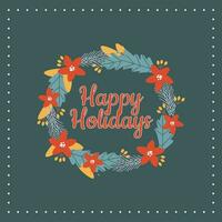 Postcard with text happy holidays with merry christmas decorations and typography design. vector