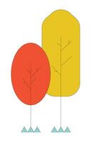 Autumn trees 2D linear cartoon object. Forest, city park, garden. Fall trees isolated line vector element white background. September season. October landscape color flat spot illustration