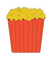 Popcorn bucket 2D linear cartoon object. Tasty salty popcorn box square isolated line vector element white background. Sweet fastfood container striped. Cinema fun color flat spot illustration