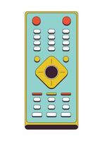 TV remote control buttons 2D linear cartoon object. Remote controller for television equipment isolated line vector element white background. Watching tv device color flat spot illustration