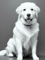 Happy Golden Retriever Dog Black and White Monochrome Photo in Studio Lighting