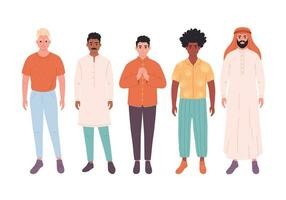 Men of different races, nationalities. Social diversity. Vector illustration in flat style