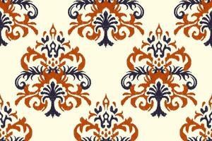 Ikat floral paisley embroidery on white background.Ikat ethnic oriental seamless pattern traditional,Aztec style abstract vector illustration.design for texture,fabric,clothing,wrapping,decoration.