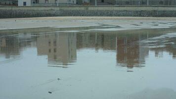 The ocean beach view with the reflection in the wet sand beach photo