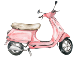 Watercolor retro scooter pink. png