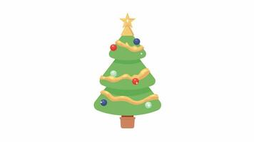 Sparkling baubles Christmas tree 2D object animation. Spruce new year. Decorations xmas tree flat cartoon 4K video, transparent alpha channel. X mas fir adornment animated element on white background video