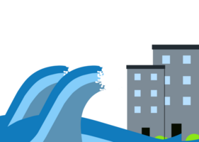 a cartoon illustration of a wave crashing into a building png