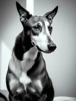 Happy Greyhound Dog Black and White Monochrome Photo in Studio Lighting