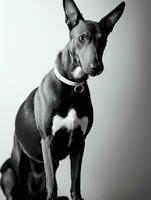 contento galgo perro negro y blanco monocromo foto en estudio Encendiendo