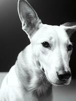 Happy Greyhound Dog Black and White Monochrome Photo in Studio Lighting