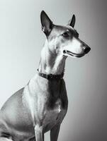 Happy Greyhound Dog Black and White Monochrome Photo in Studio Lighting