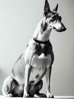 Happy Greyhound Dog Black and White Monochrome Photo in Studio Lighting