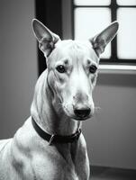 Happy Greyhound Dog Black and White Monochrome Photo in Studio Lighting