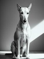 Happy Greyhound Dog Black and White Monochrome Photo in Studio Lighting