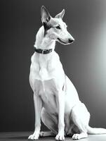 Happy Greyhound Dog Black and White Monochrome Photo in Studio Lighting