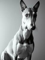 Happy Greyhound Dog Black and White Monochrome Photo in Studio Lighting