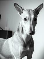 Happy Greyhound Dog Black and White Monochrome Photo in Studio Lighting