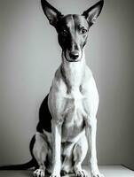 Happy Greyhound Dog Black and White Monochrome Photo in Studio Lighting