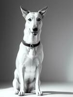 contento galgo perro negro y blanco monocromo foto en estudio Encendiendo