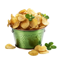 Kartoffel Chips im Grün Korb isoliert auf transparent Hintergrund. ai generativ png