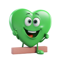 verde cuore forma cartone animato icona isolato su un' trasparente sfondo ai generativo png