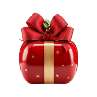 Red Christmas Gift box with bow isolated on a transparent background AI Generative png