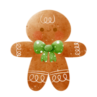 Watercolor gingerbread with green bow illustrations png