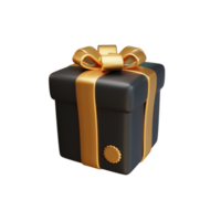 3d svart gåva låda ikon med guld omslag band. handla försäljning befordran. 3d tolkning ikon e-handel. png