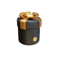 3d ikon av en svart gåva låda med guld omslag band. handla försäljning befordran. 3d tolkning ikon e-handel. png