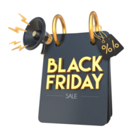 zwart vrijdag uitverkoop met 3d renderen zwart en gouden kalender met zwart vrijdag tekst png