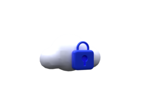 unique 3d rendering white fluffy cloud cute locked padlock isolated.Trendy and modern in 3d style. png