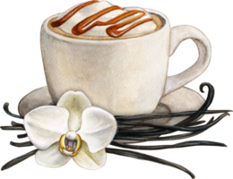 Watercolor hand drawn hot flavoured coffee png